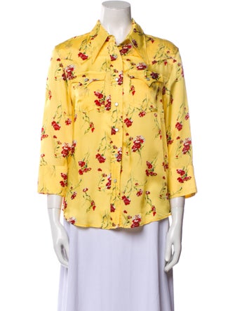 R13 Floral Print Three-Quarter Sleeve Button-Up Top