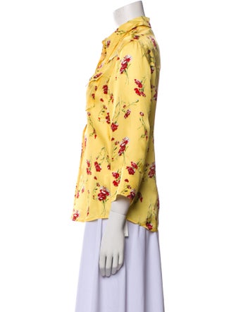 R13 Floral Print Three-Quarter Sleeve Button-Up Top