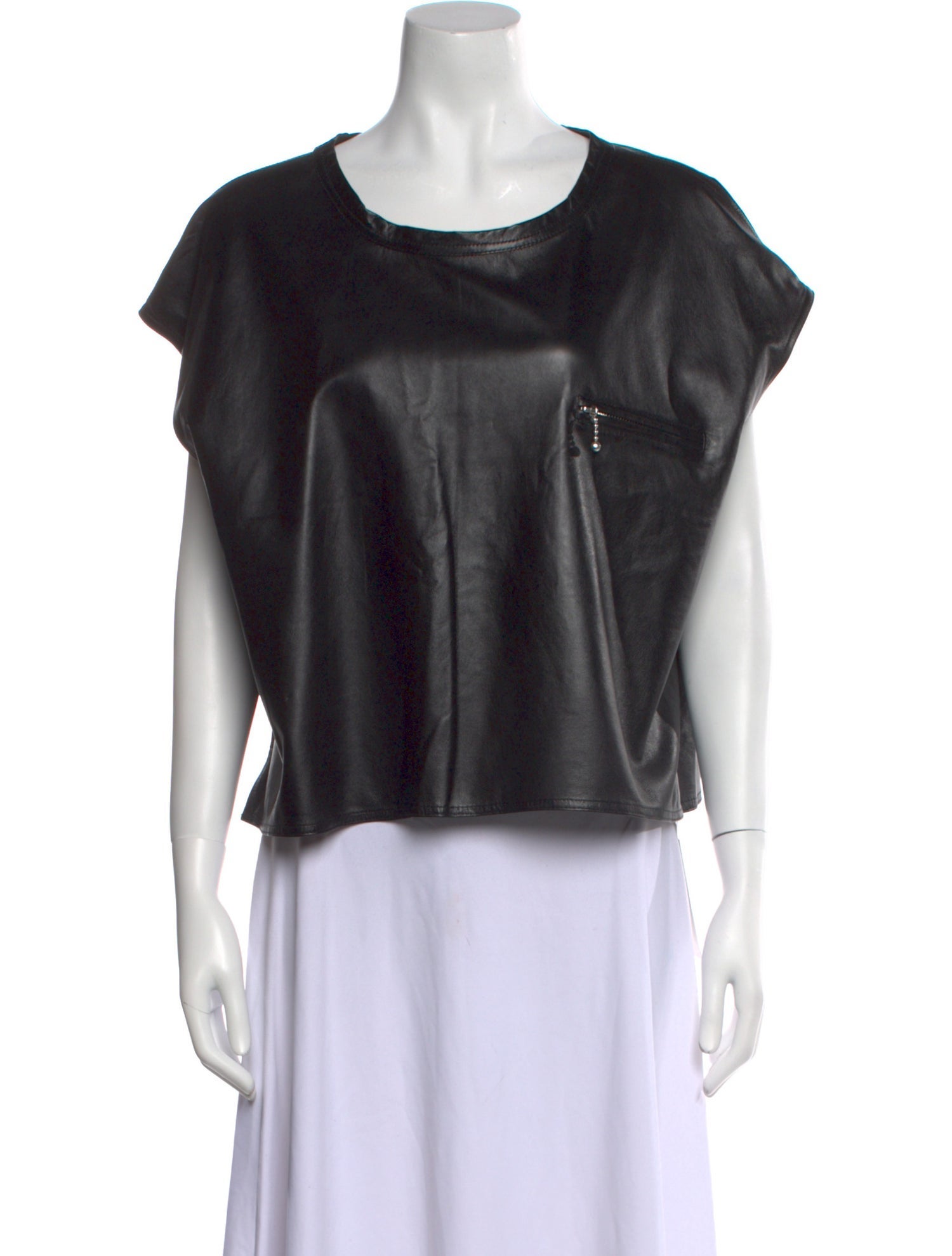 R13 Leather Scoop Neck Blouse