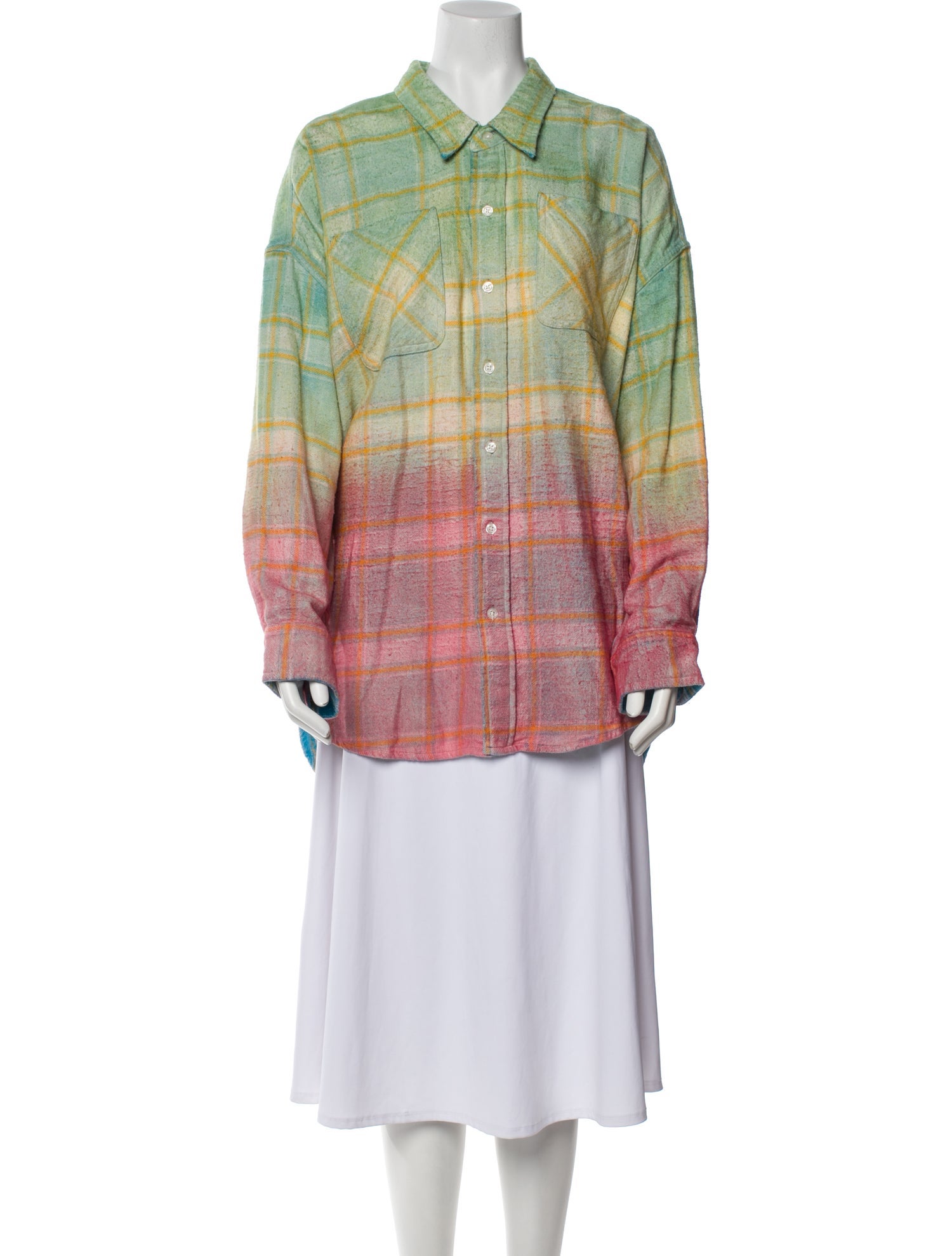 R13 Plaid Print Long Sleeve Tunic