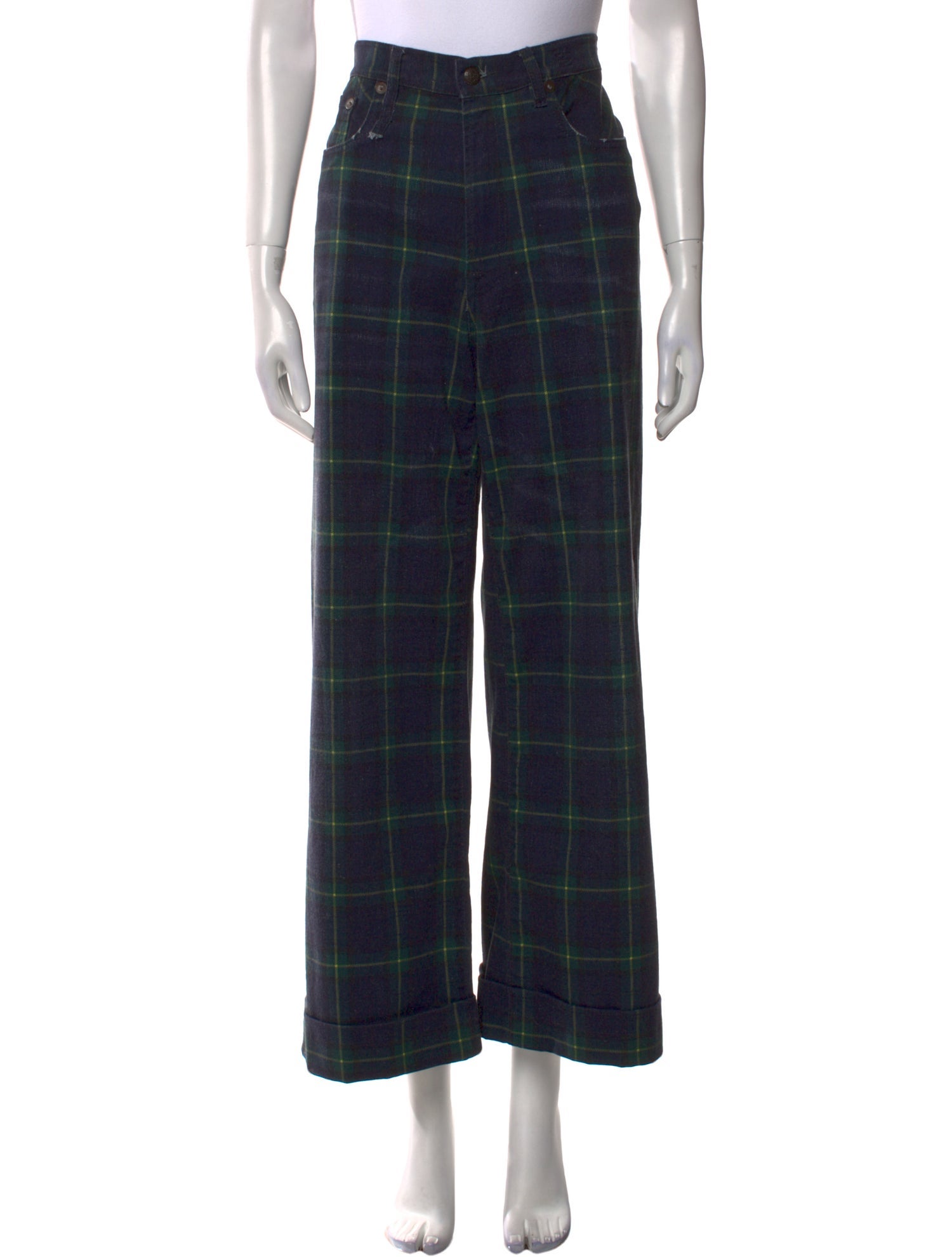 R13 Plaid Print Wide Leg Pants