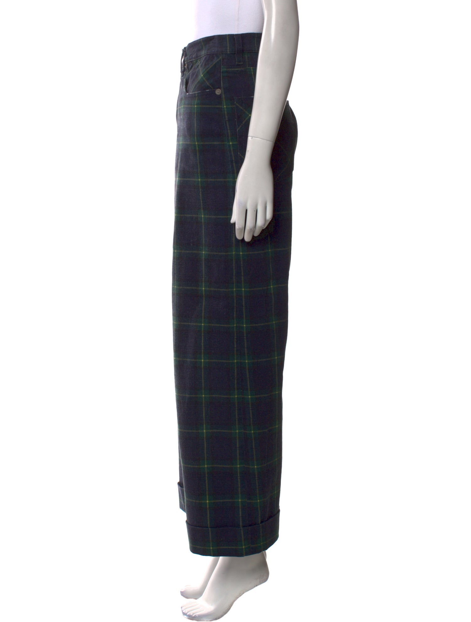 R13 Plaid Print Wide Leg Pants
