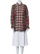 R13 Plaid Print Mock Neck Button-Up Top