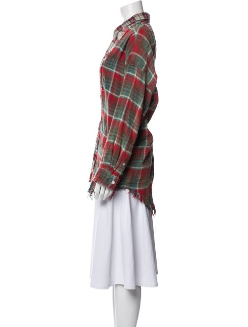 R13 Plaid Print Mock Neck Button-Up Top