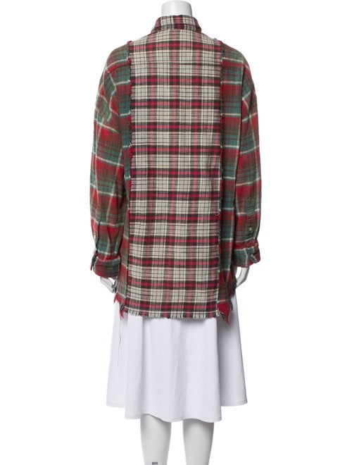 R13 Plaid Print Mock Neck Button-Up Top