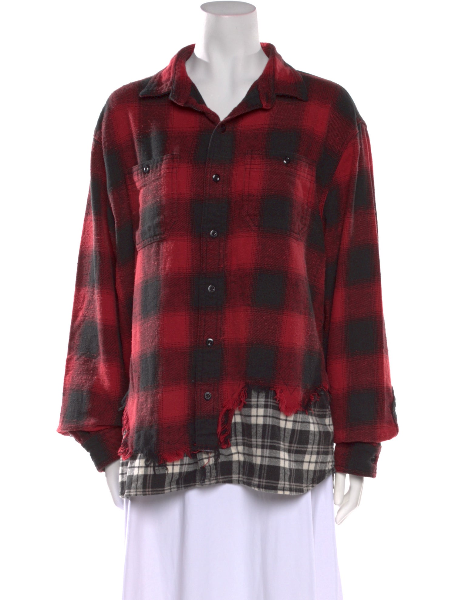 R13 Plaid Print Long Sleeve Button-Up Top