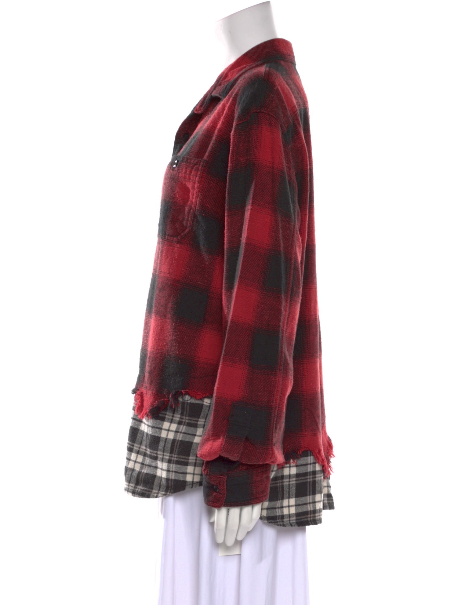 R13 Plaid Print Long Sleeve Button-Up Top