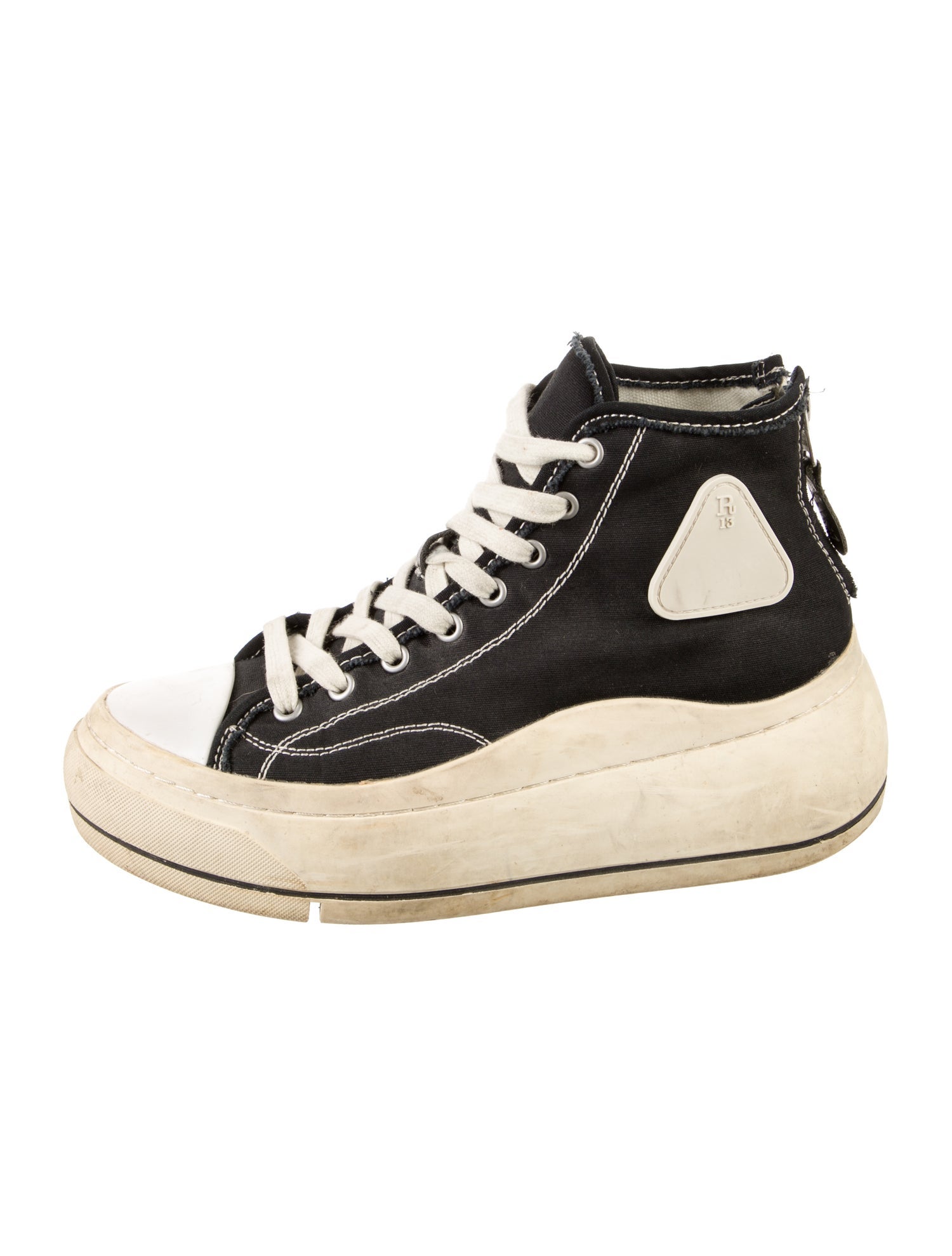 R13 Canvas Colorblock Pattern Wedge Sneakers