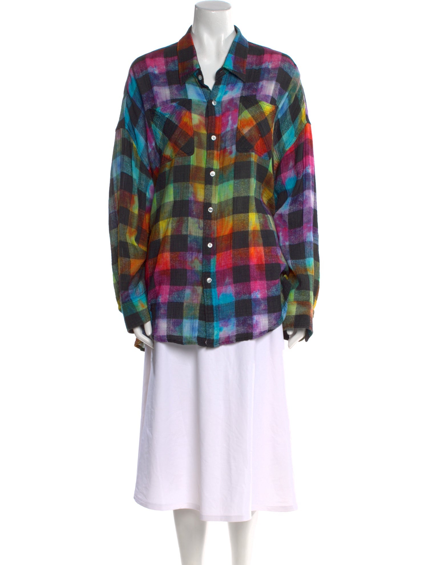 R13 Plaid Print Long Sleeve Tunic