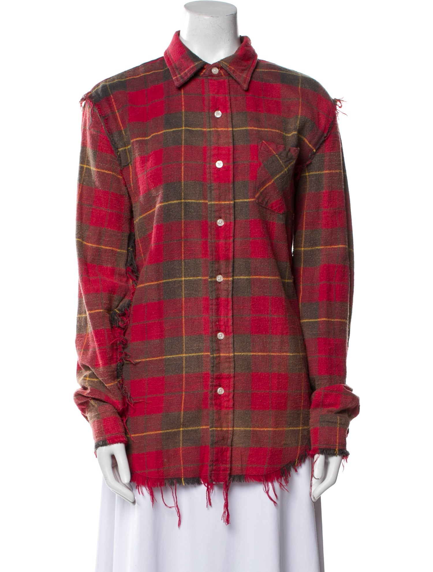 R13 Plaid Print Long Sleeve Button-Up Top