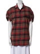 R13 Plaid Print Short Sleeve Button-Up Top