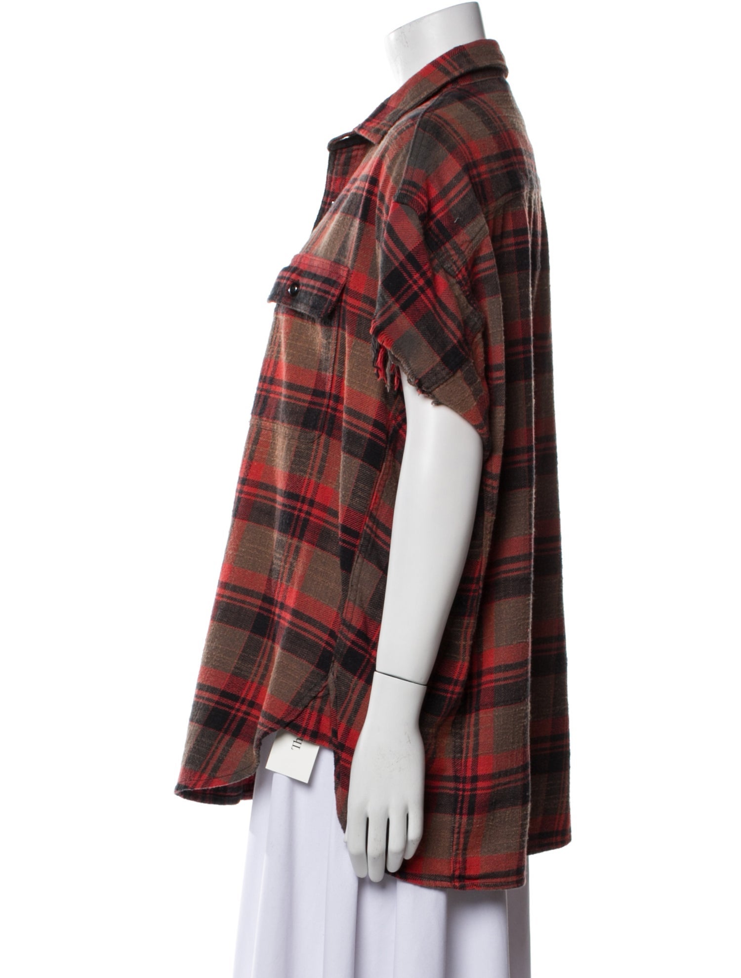 R13 Plaid Print Short Sleeve Button-Up Top