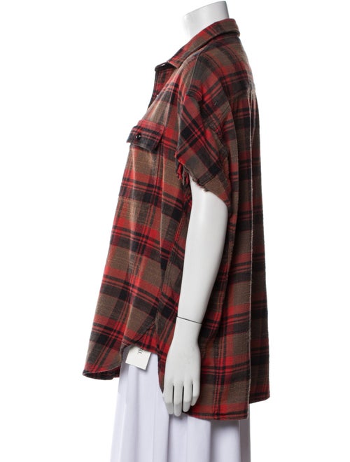 R13 Plaid Print Short Sleeve Button-Up Top