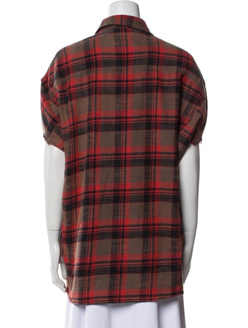 R13 Plaid Print Short Sleeve Button-Up Top