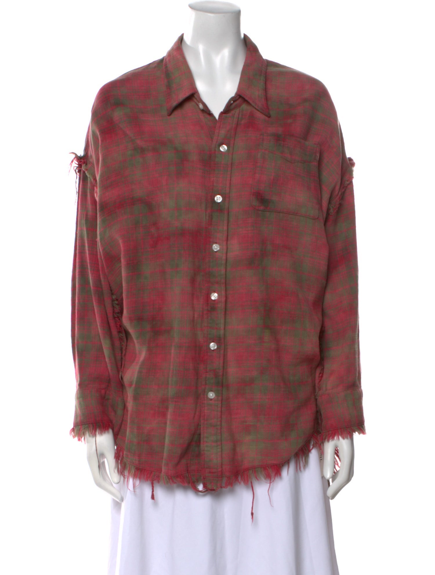 R13 Plaid Print Long Sleeve Button-Up Top