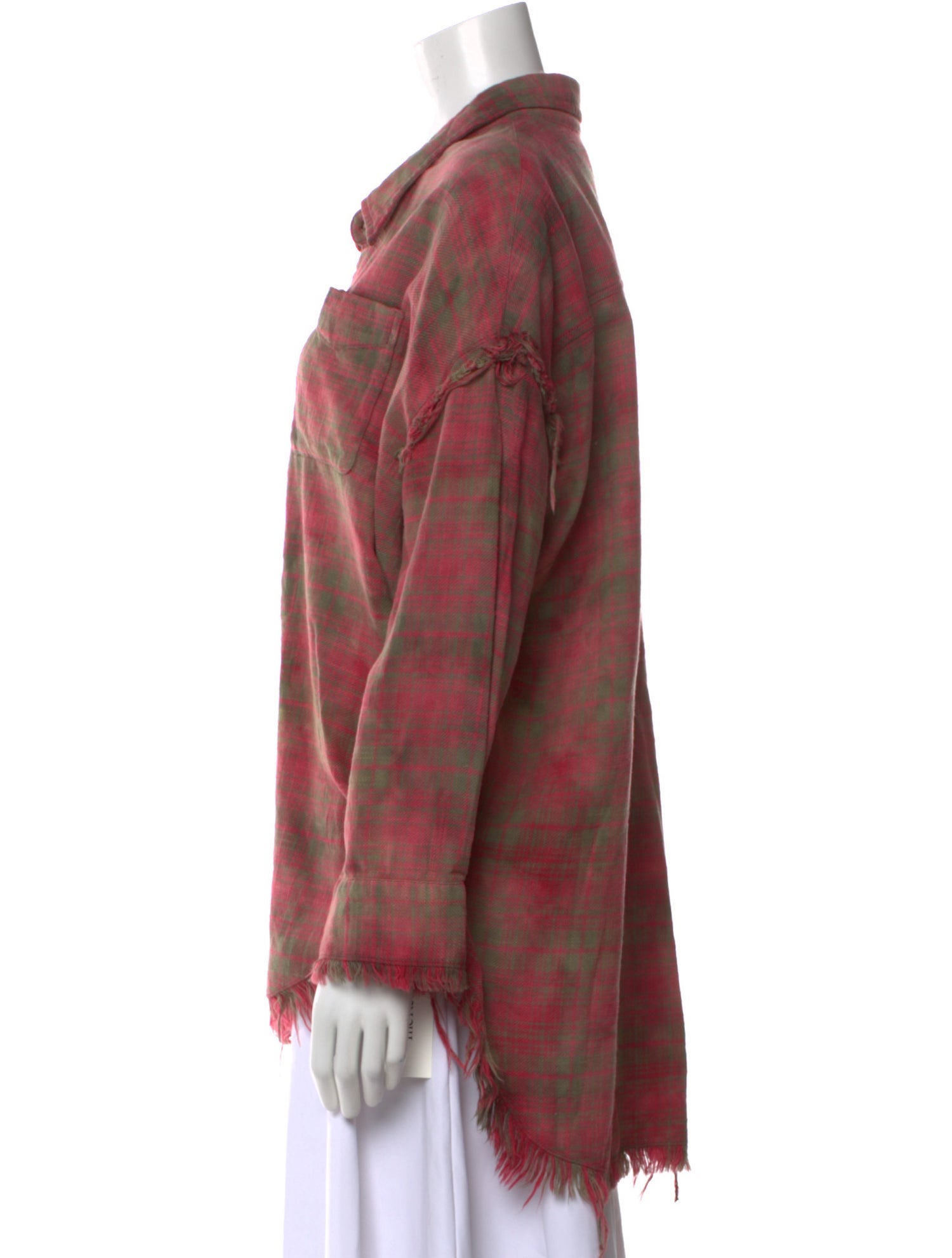 R13 Plaid Print Long Sleeve Button-Up Top