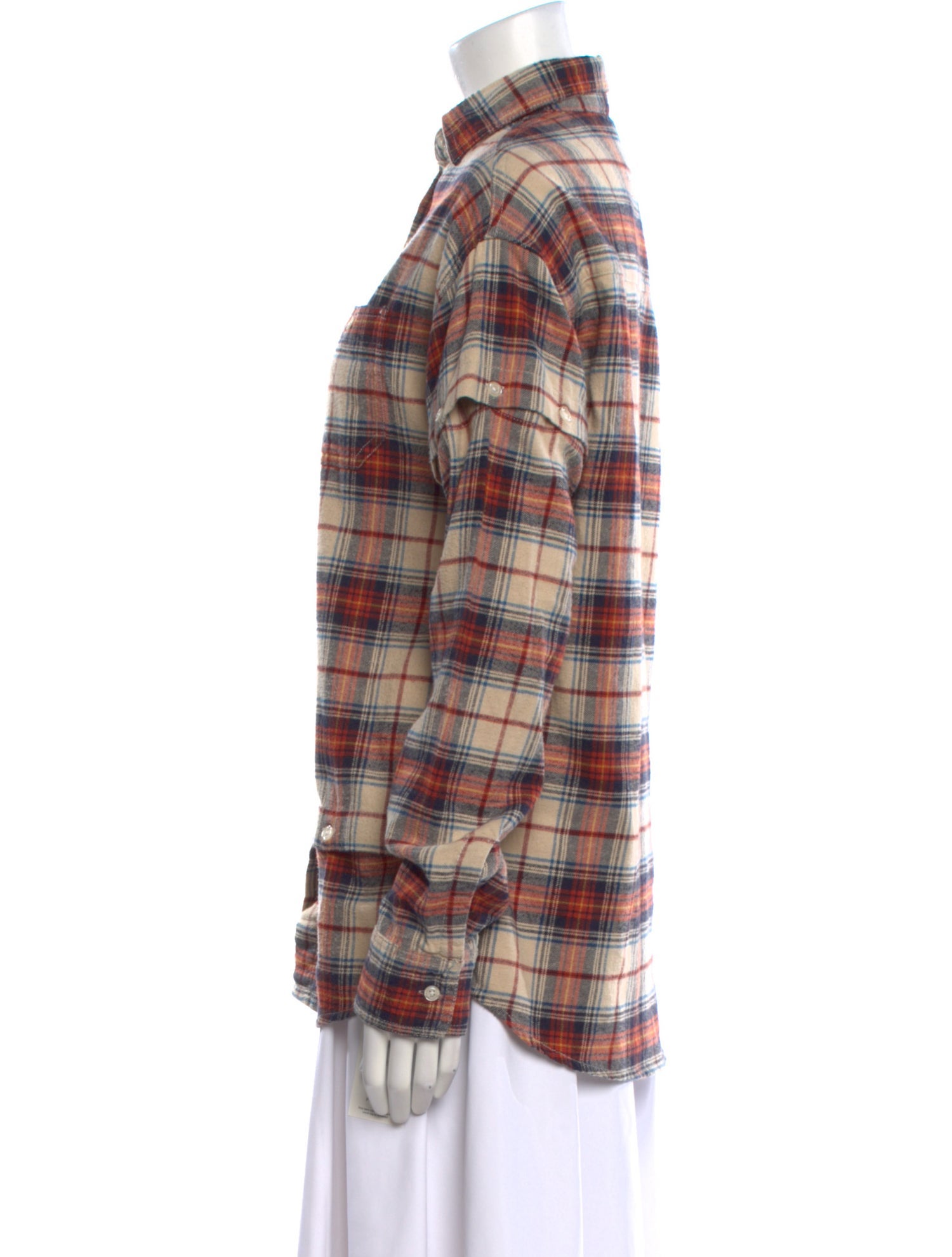 R13 Plaid Print Long Sleeve Button-Up Top