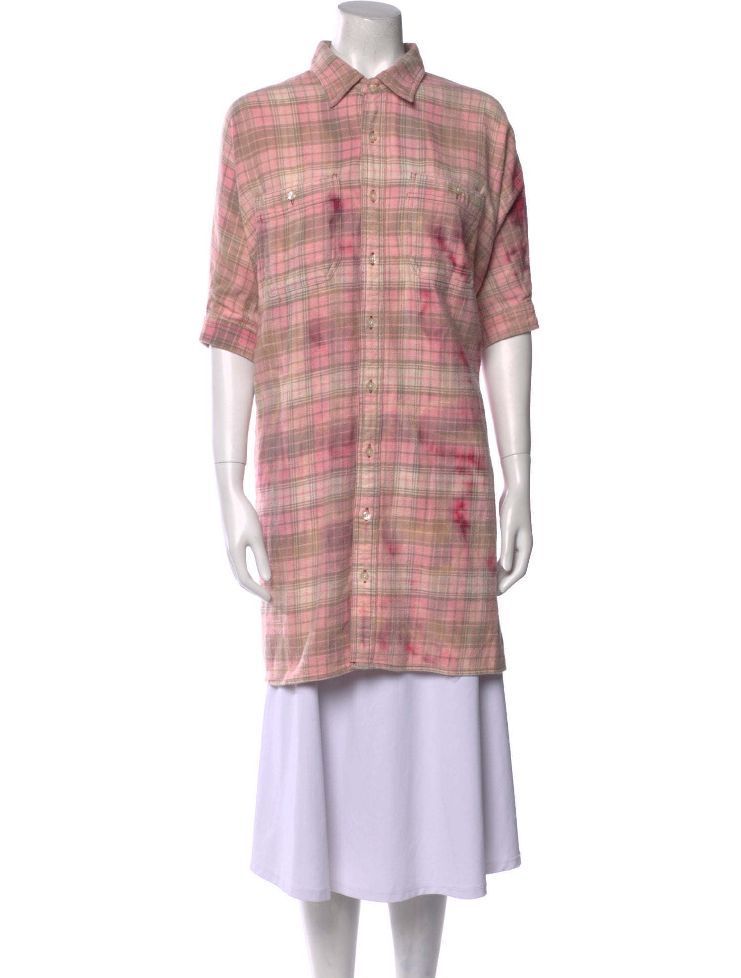 R13 Plaid Print Short Sleeve Tunic