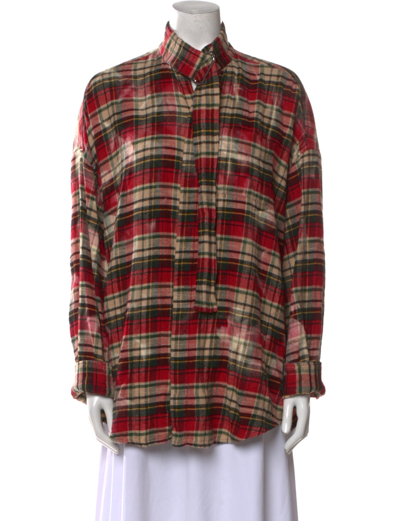 R13 Plaid Print Long Sleeve Button-Up Top