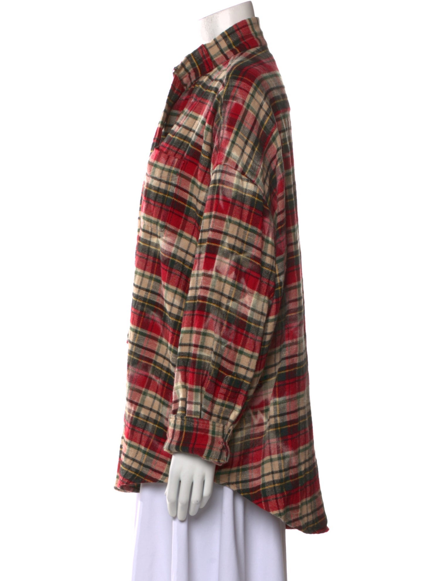 R13 Plaid Print Long Sleeve Button-Up Top