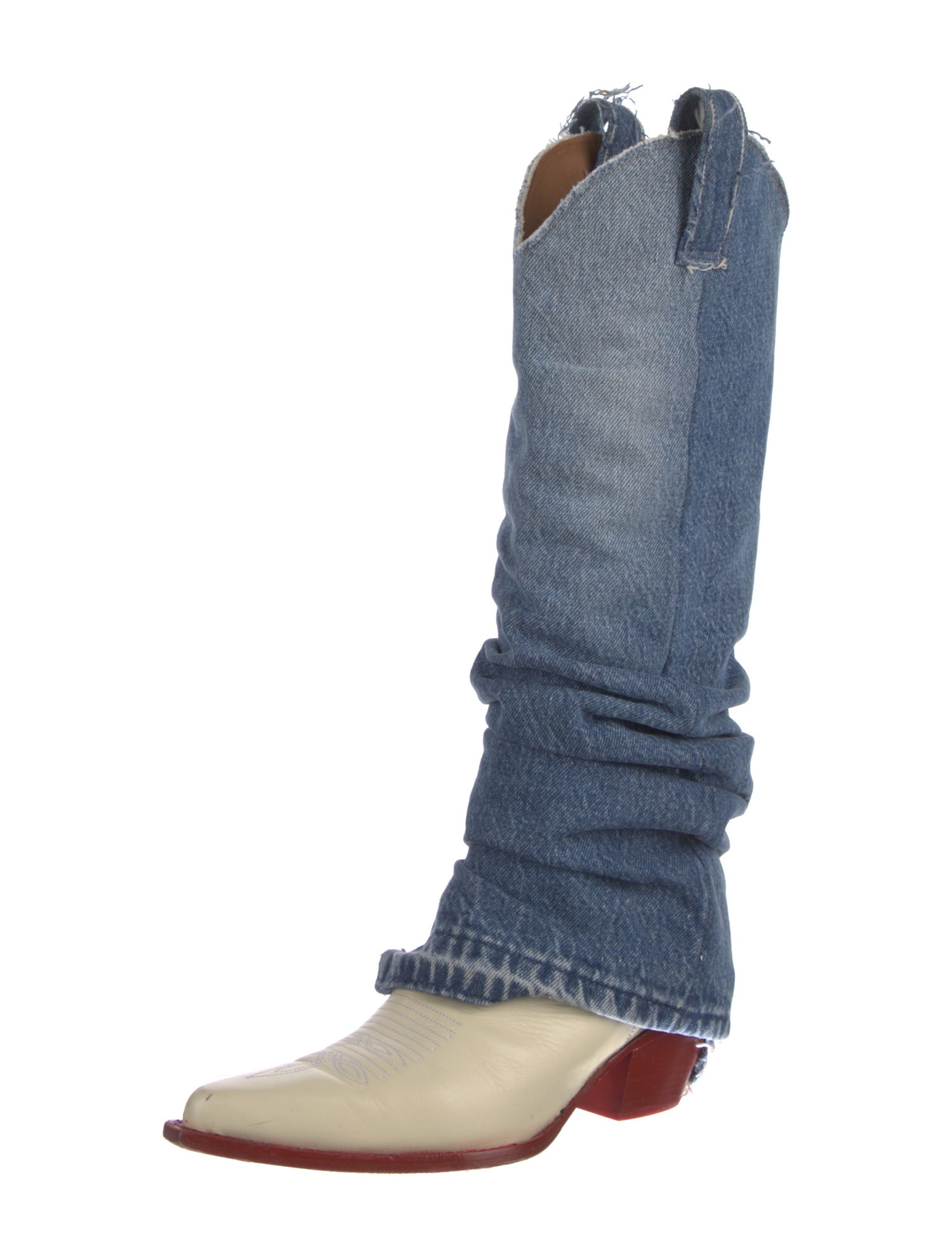 R13 Denim Colorblock Pattern Western Boots