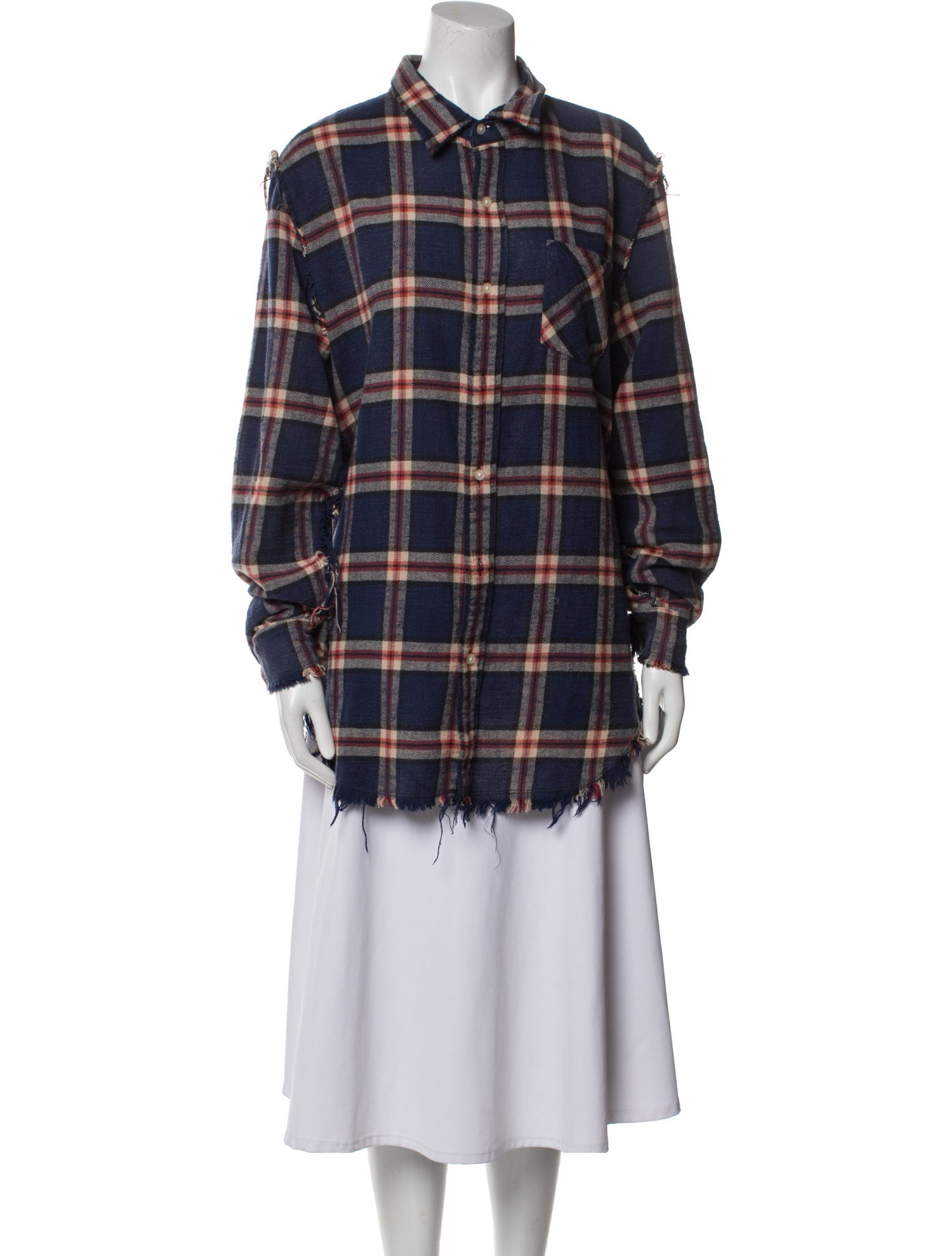 R13 Plaid Print Long Sleeve Button-Up Top