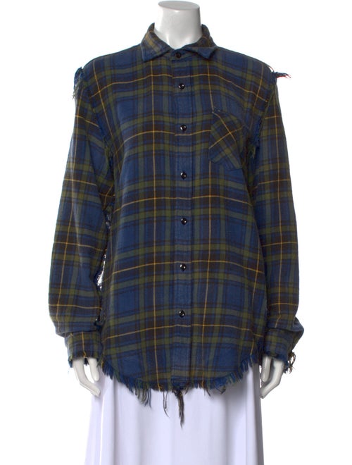 R13 Plaid Print Long Sleeve Button-Up Top