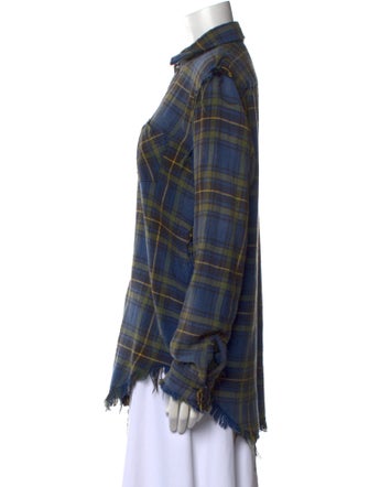 R13 Plaid Print Long Sleeve Button-Up Top