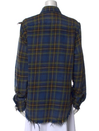 R13 Plaid Print Long Sleeve Button-Up Top