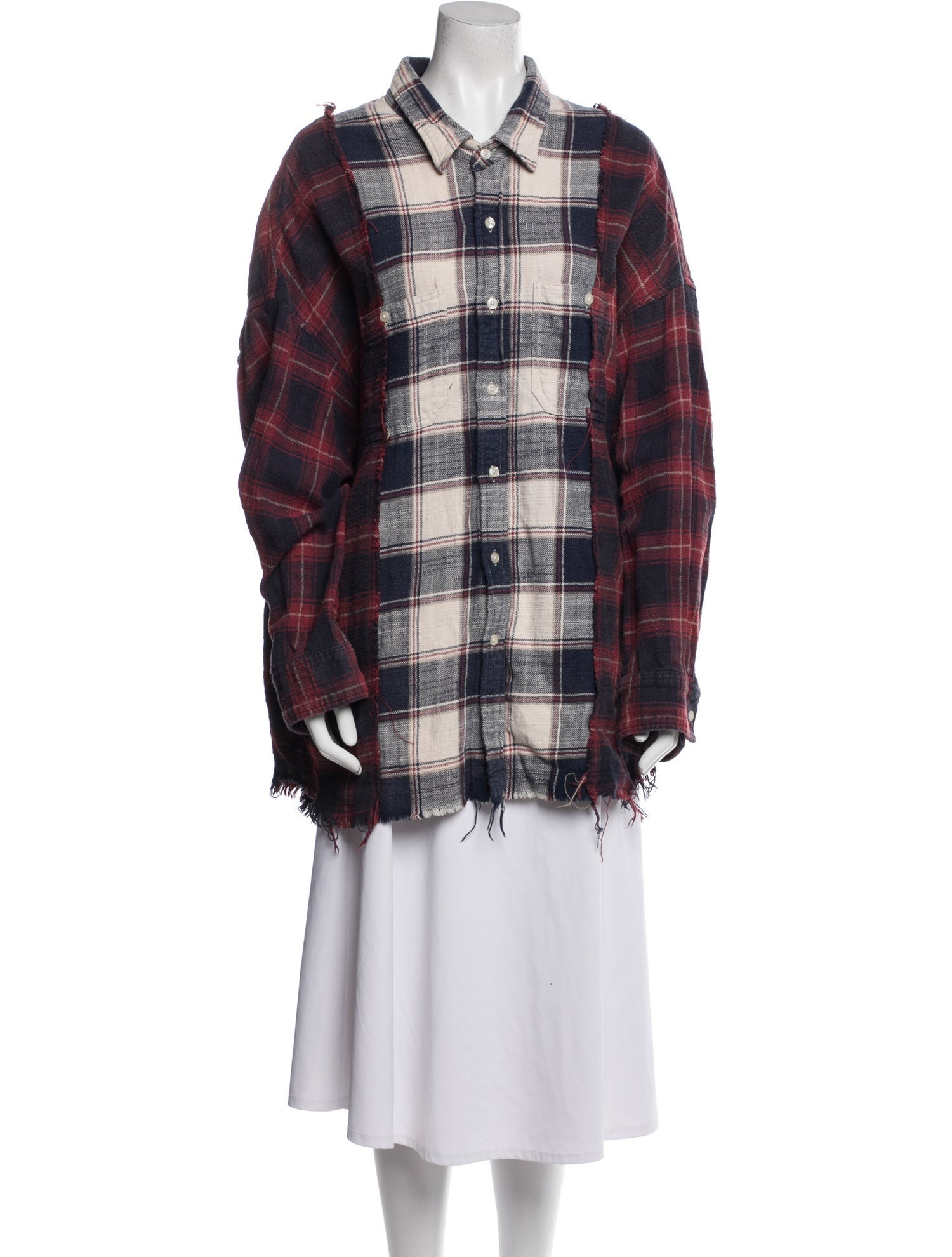 R13 Plaid Print Long Sleeve Button-Up Top
