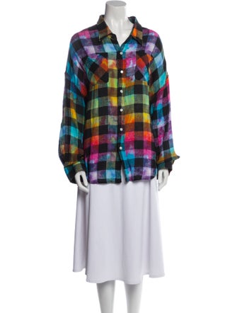 R13 Plaid Print Long Sleeve Button-Up Top