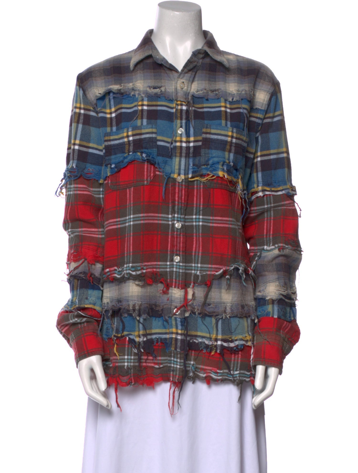R13 Plaid Print Long Sleeve Button-Up Top