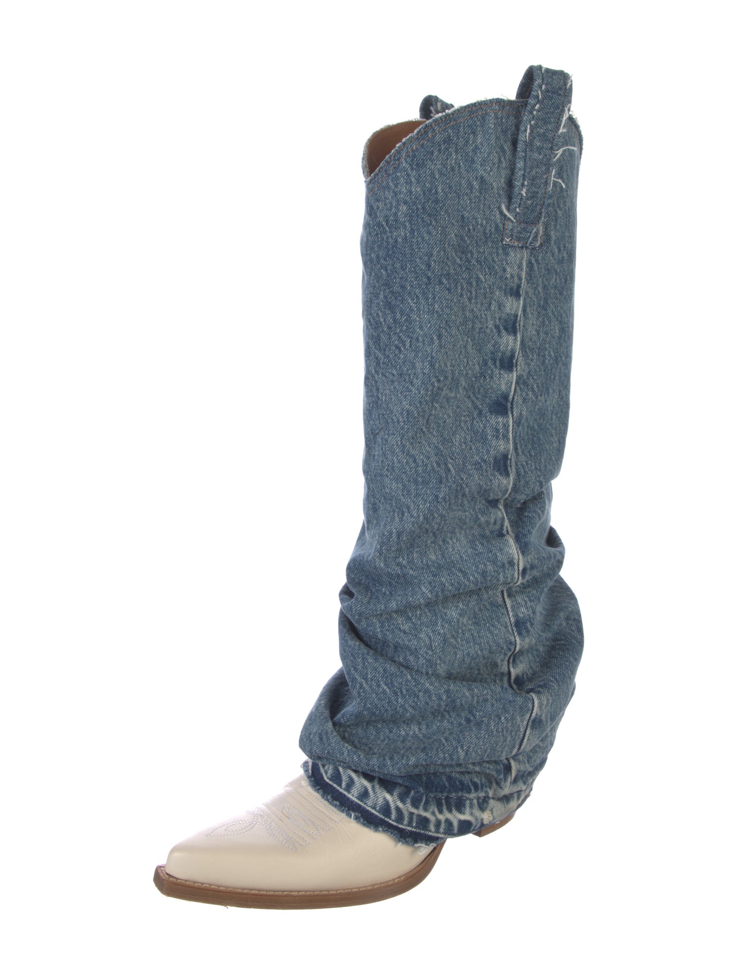 R13 Denim Embroidered Accent Western Boots