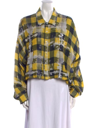 R13 Plaid Print Long Sleeve Button-Up Top