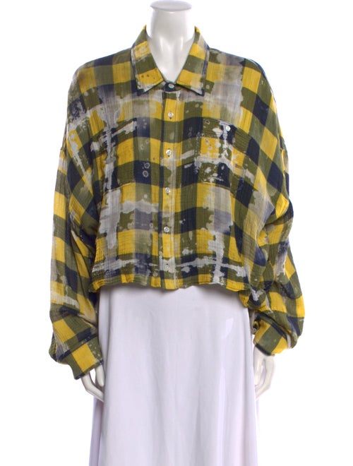 R13 Plaid Print Long Sleeve Button-Up Top