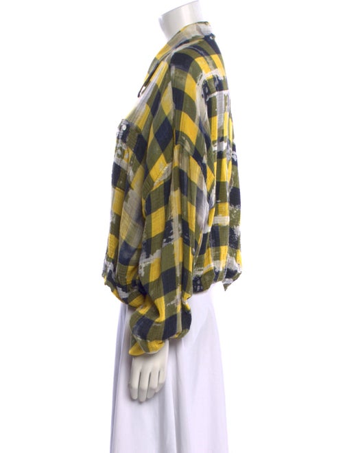 R13 Plaid Print Long Sleeve Button-Up Top