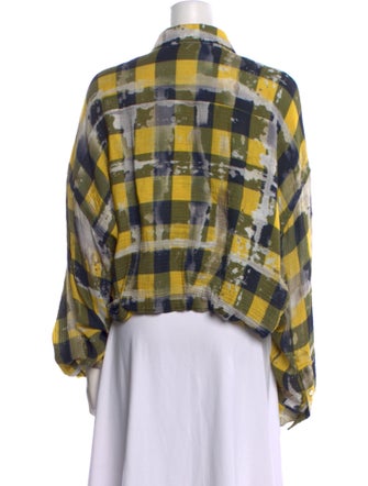 R13 Plaid Print Long Sleeve Button-Up Top