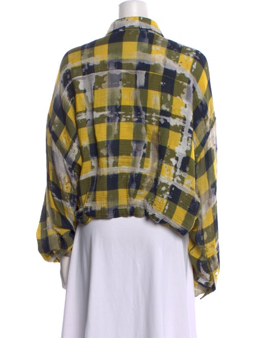 R13 Plaid Print Long Sleeve Button-Up Top