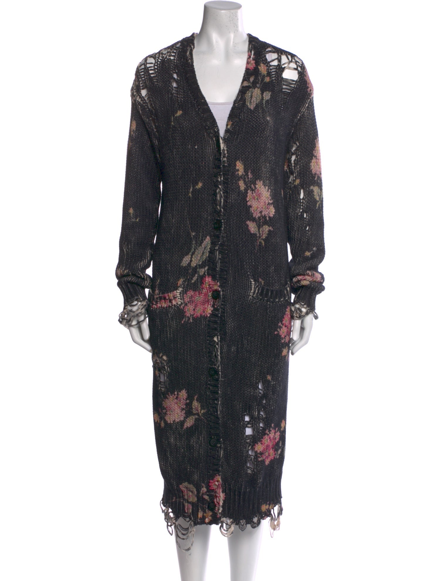 R13 Floral Print V-Neck Sweater