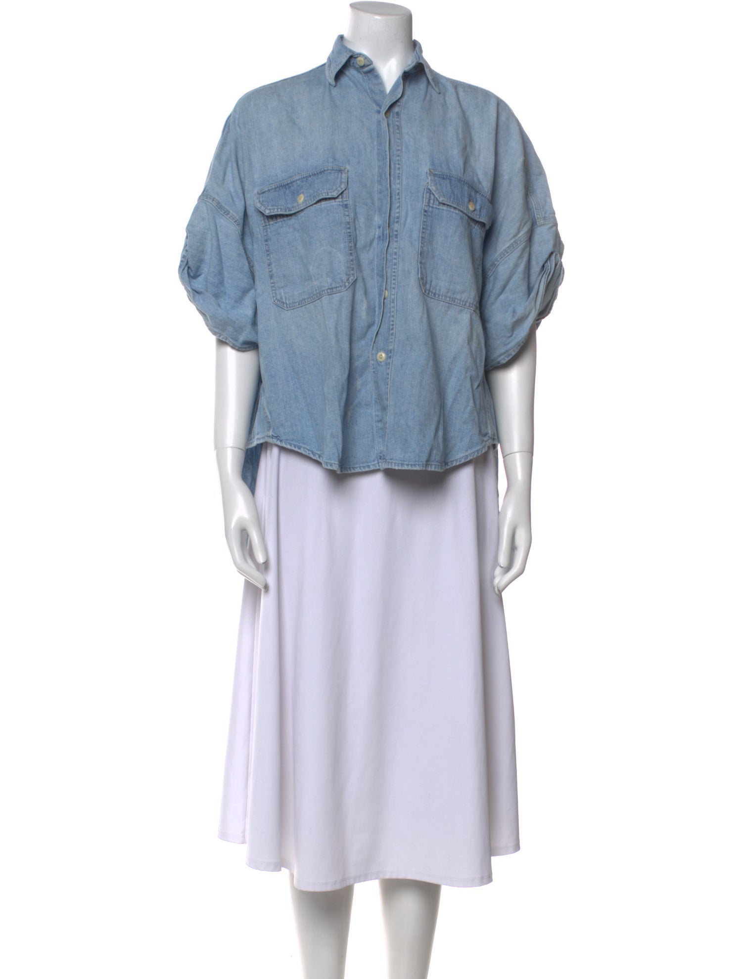 R13 Mock Neck Three-Quarter Sleeve Button-Up Top