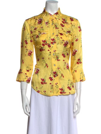 R13 Floral Print Three-Quarter Sleeve Button-Up Top