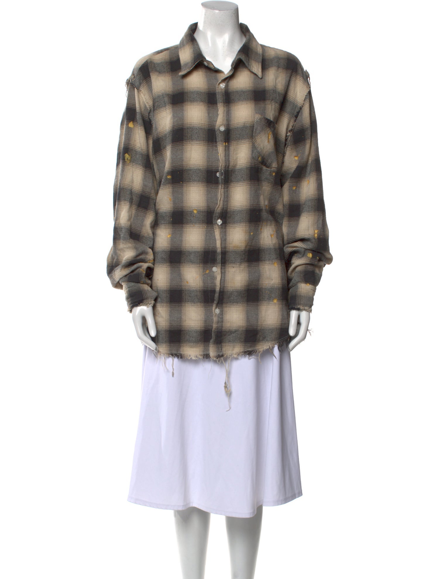 R13 Plaid Print Long Sleeve Button-Up Top