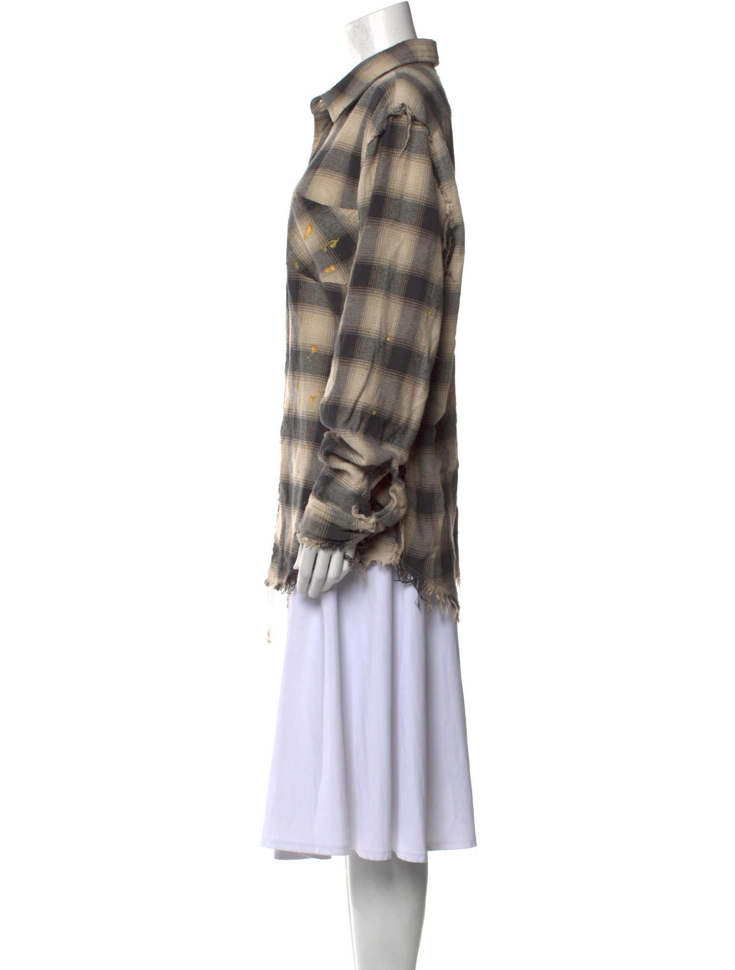 R13 Plaid Print Long Sleeve Button-Up Top