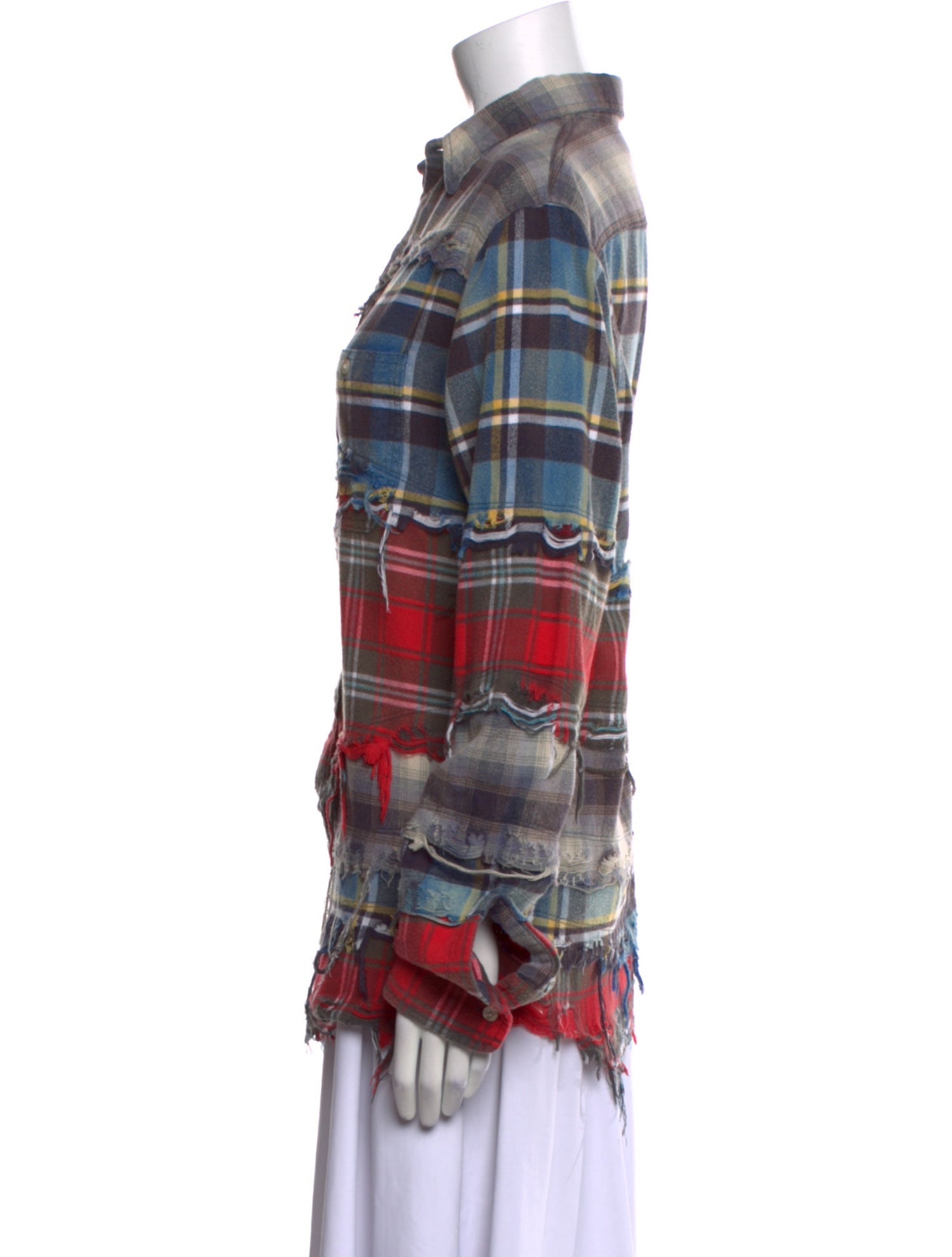 R13 Plaid Print Long Sleeve Button-Up Top