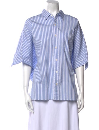 R13 Striped Three-Quarter Sleeve Button-Up Top