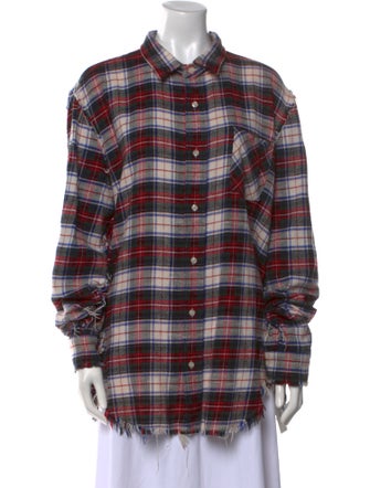R13 Plaid Print Long Sleeve Button-Up Top