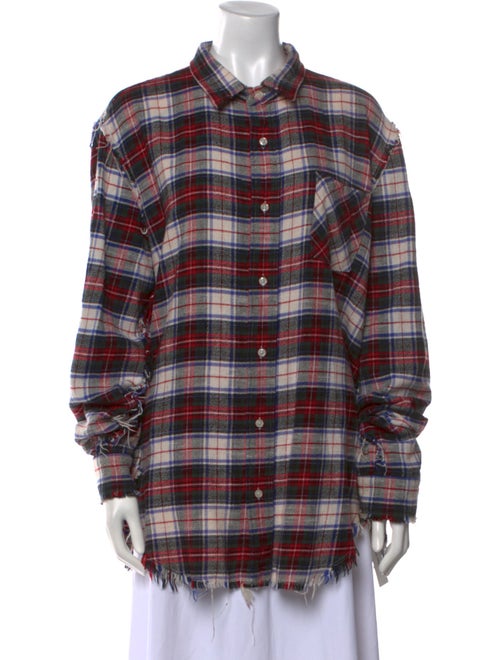 R13 Plaid Print Long Sleeve Button-Up Top
