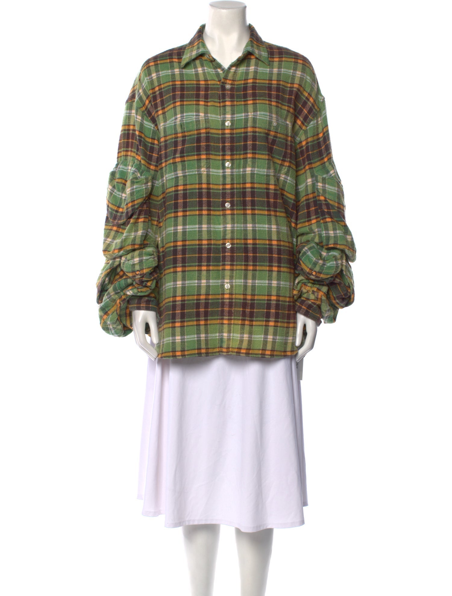 R13 Plaid Print Long Sleeve Button-Up Top