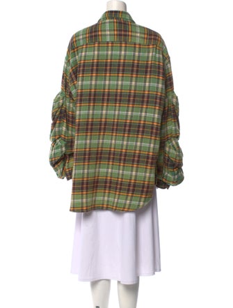 R13 Plaid Print Long Sleeve Button-Up Top