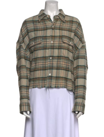 R13 Plaid Print Long Sleeve Button-Up Top